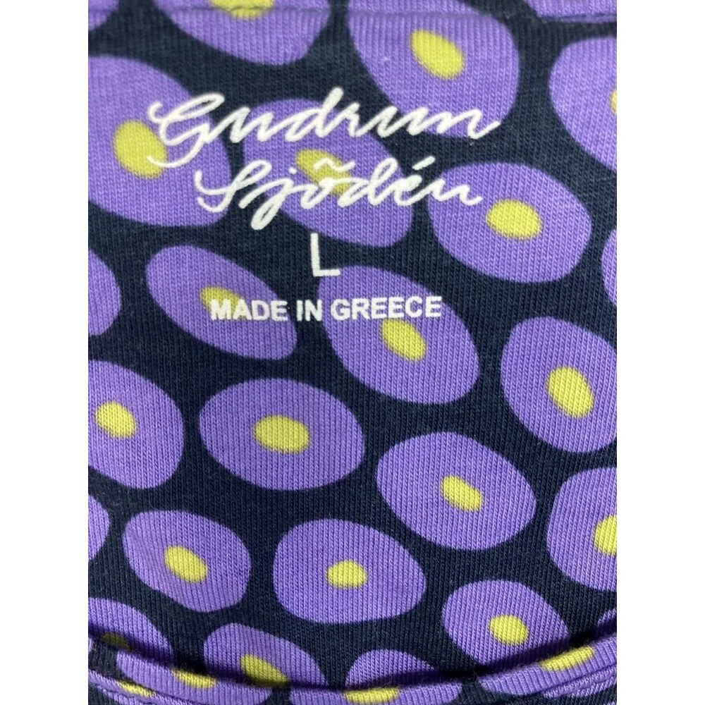 Gudrun Sjoden Organic Cotton Lagenlook Purple Print Short Sleeve Long Dress Sz L - Picture 3 of 8
